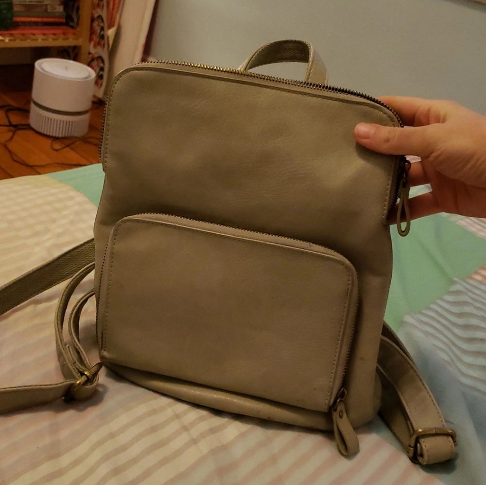 Mini light gray vegan leather backpack